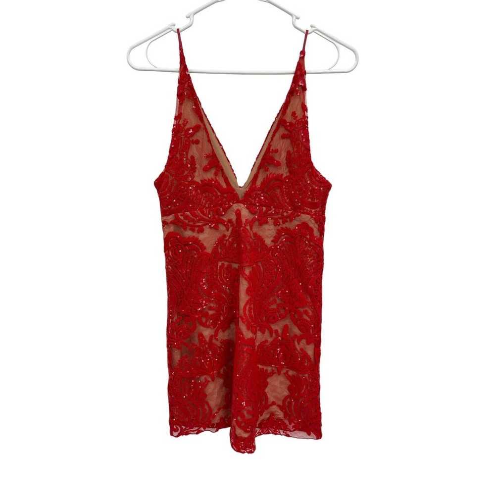 Free People Night Shimmers Dress Red Lace Sequins… - image 5