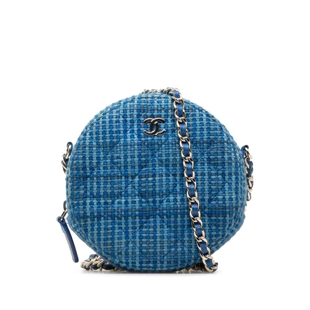 Product Details Chanel Blue Tweed Quilted Round C… - image 1
