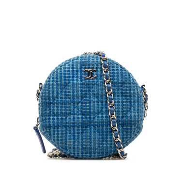 Product Details Chanel Blue Tweed Quilted Round C… - image 1