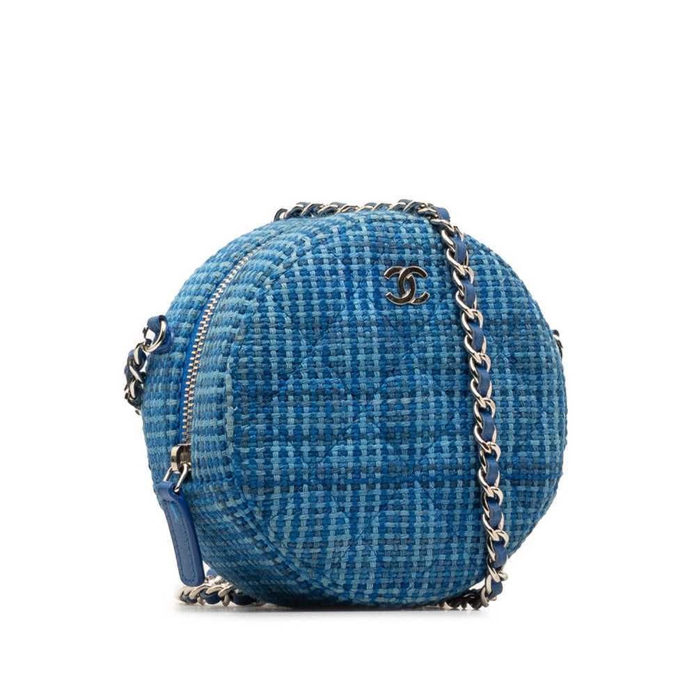 Product Details Chanel Blue Tweed Quilted Round C… - image 2