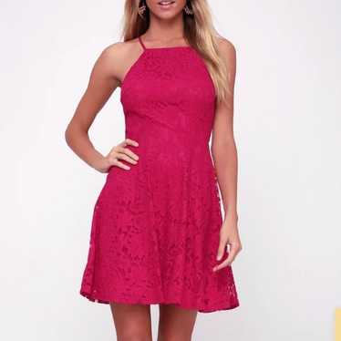 Lulus Raise A Glass Fuchsia Pink Lace Skater Dress