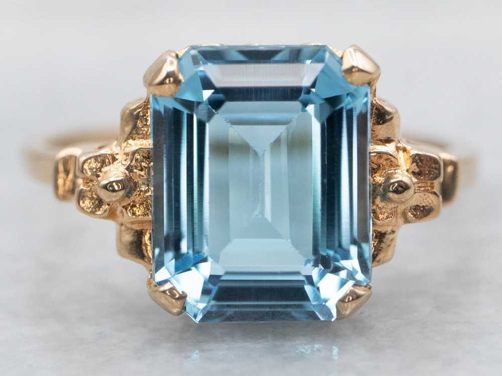 Yellow Gold Blue Topaz Solitaire Ring - image 2