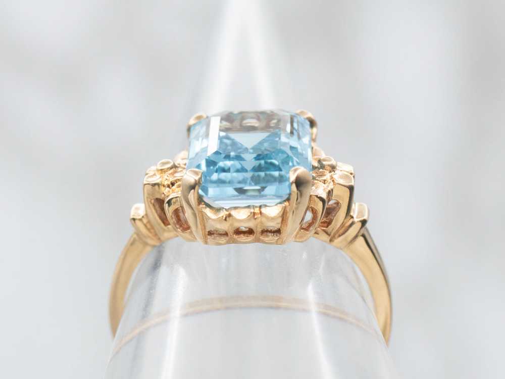 Yellow Gold Blue Topaz Solitaire Ring - image 3