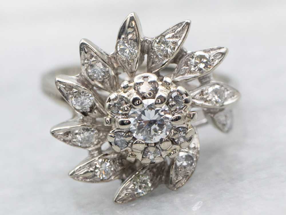 White Gold Diamond Cluster Ring - image 1