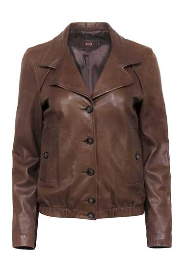 Reiss - Brown Leather Aviator Style Jacket Sz 8