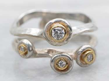 Mixed Metal Abstract Bezel Set Diamond Ring - image 1
