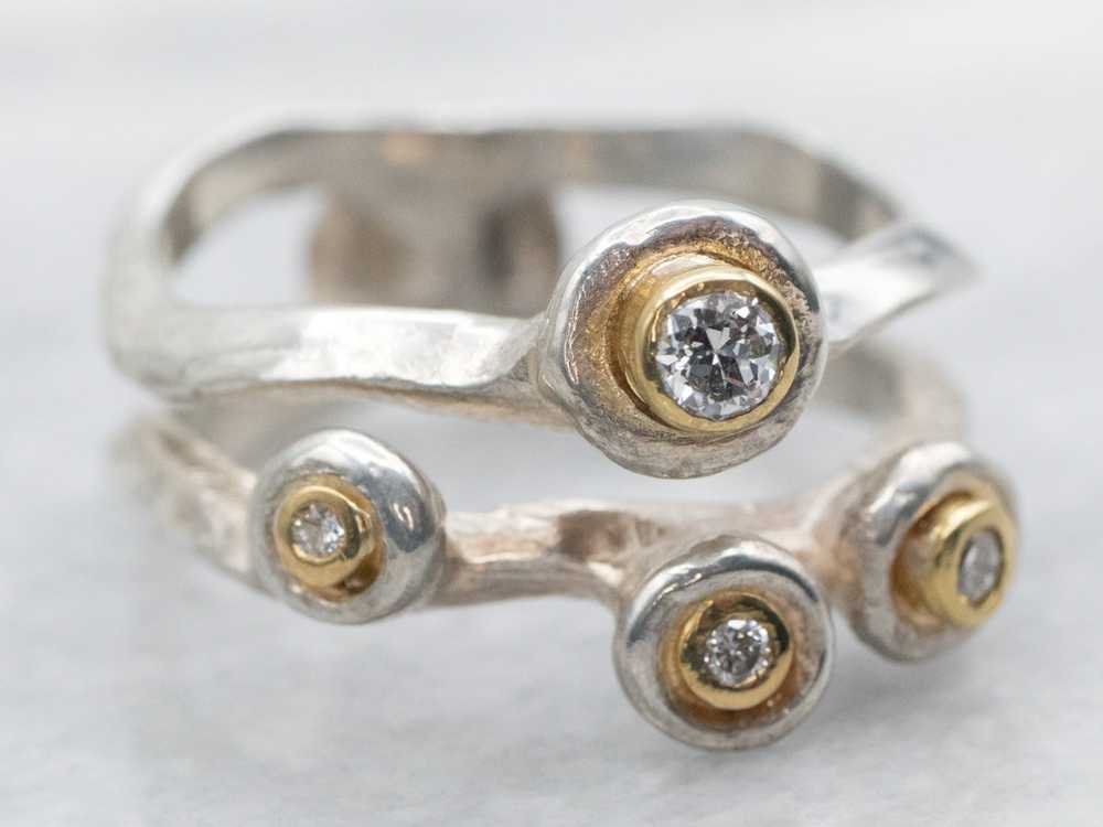 Mixed Metal Abstract Bezel Set Diamond Ring - image 2
