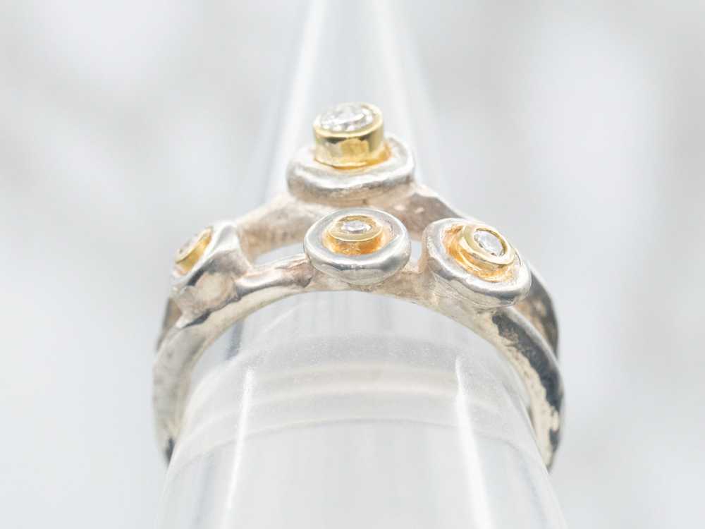Mixed Metal Abstract Bezel Set Diamond Ring - image 3