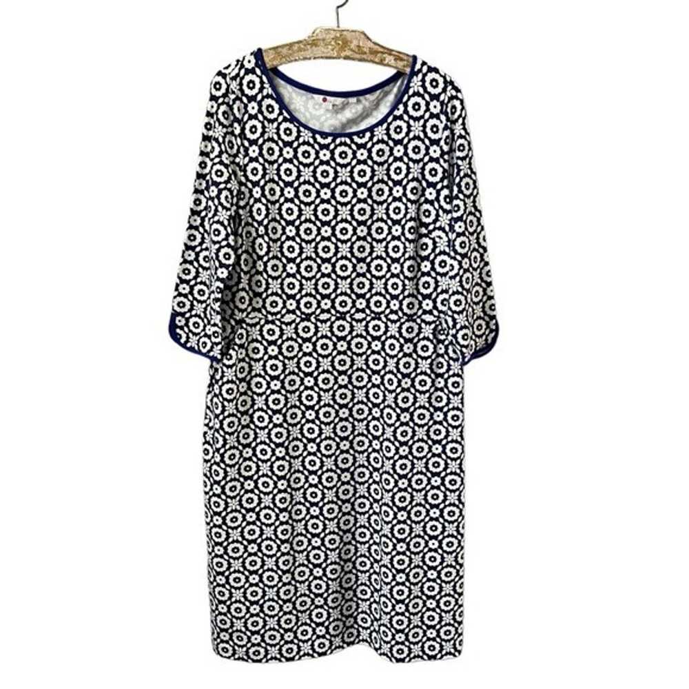 Boden Dress Women's Size 14L Midi Dress Blue Whit… - image 1