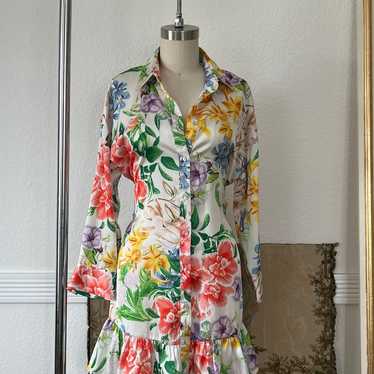 Zara Satin Effect Floral collared Shirt Dress XS
