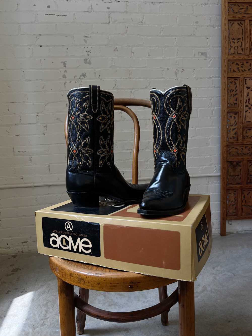 60s New in Box Acme Black Western Boots, Size 8.5 - image 10