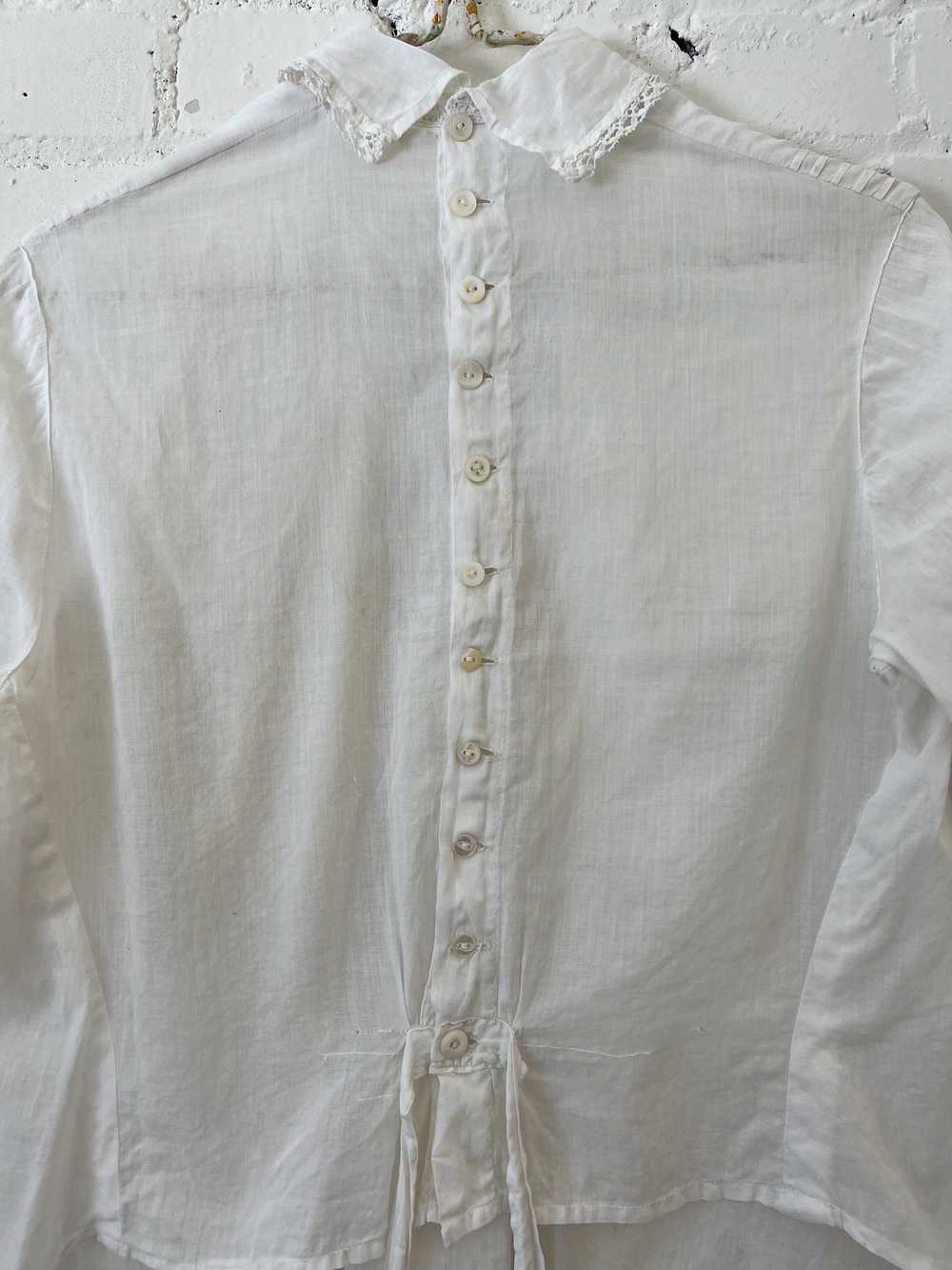 Antique Cotton Blouse w/Floral Embroidery, Small - image 5