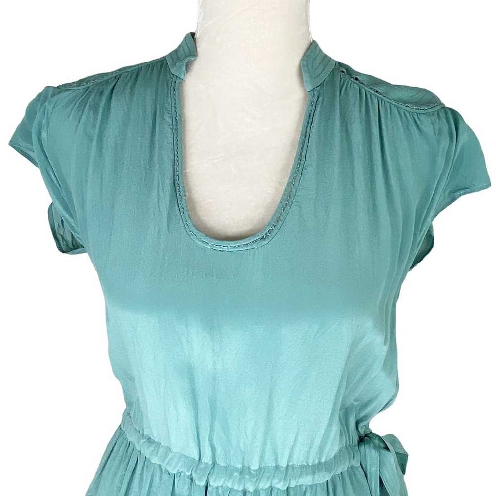 See U Soon Dress Medium Green Silk Cap Sleeves Ru… - image 3