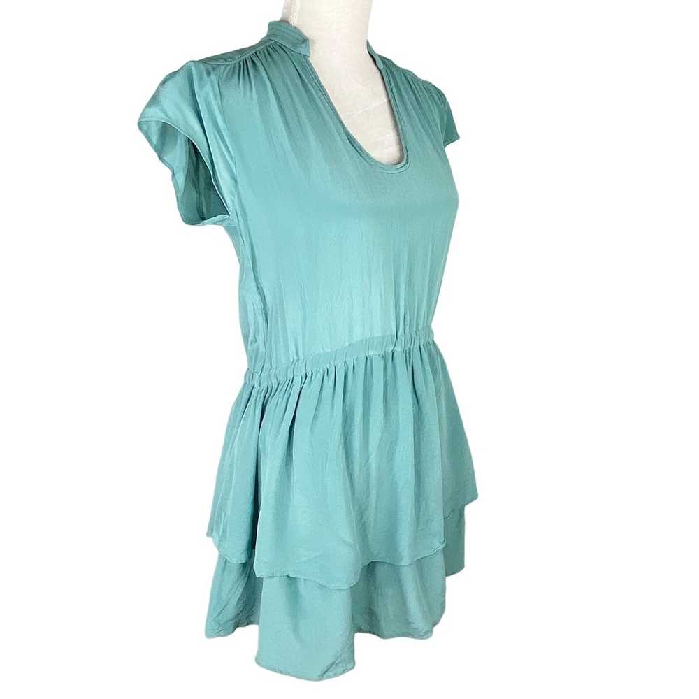 See U Soon Dress Medium Green Silk Cap Sleeves Ru… - image 5