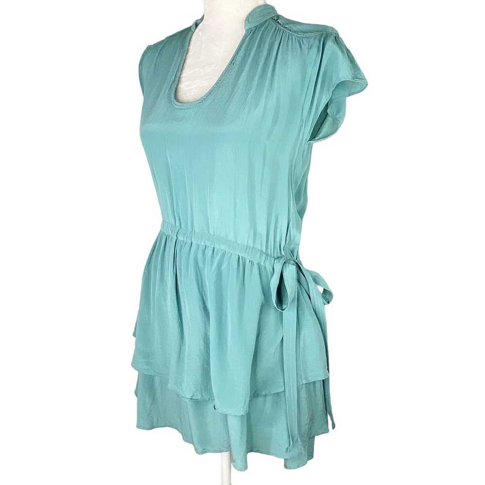 See U Soon Dress Medium Green Silk Cap Sleeves Ru… - image 6