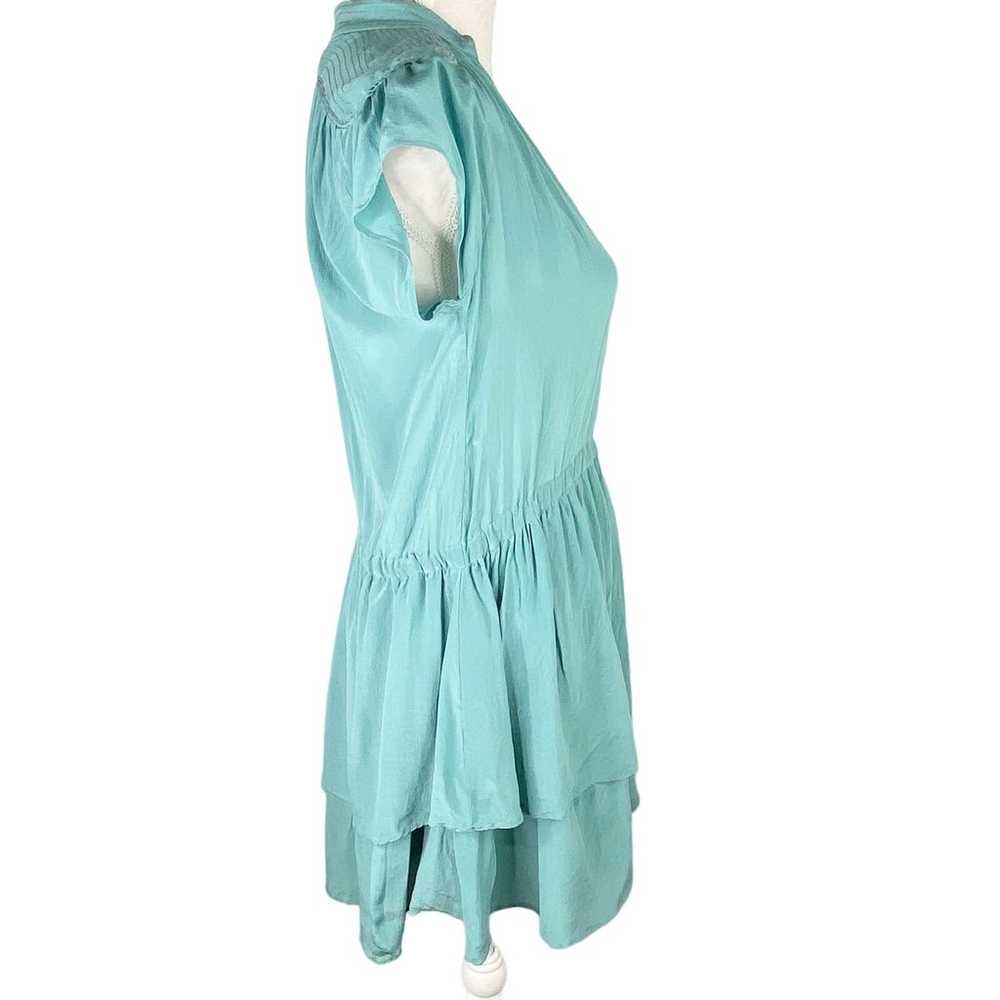 See U Soon Dress Medium Green Silk Cap Sleeves Ru… - image 9