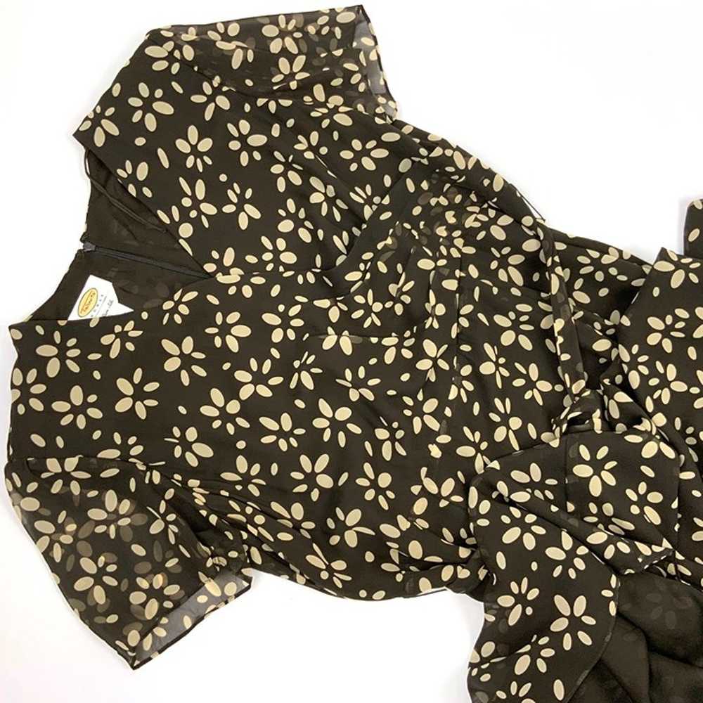 Talbots Pure Silk Brown Tan Floral V-Neck Faux Wr… - image 10