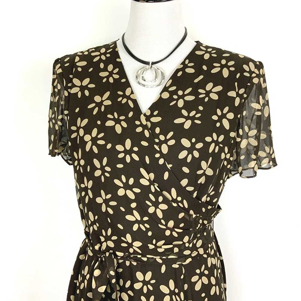 Talbots Pure Silk Brown Tan Floral V-Neck Faux Wr… - image 5