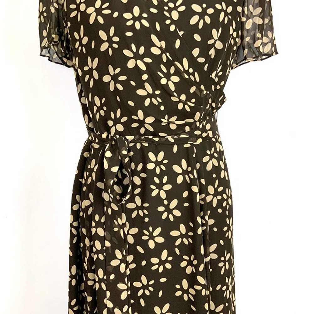 Talbots Pure Silk Brown Tan Floral V-Neck Faux Wr… - image 6