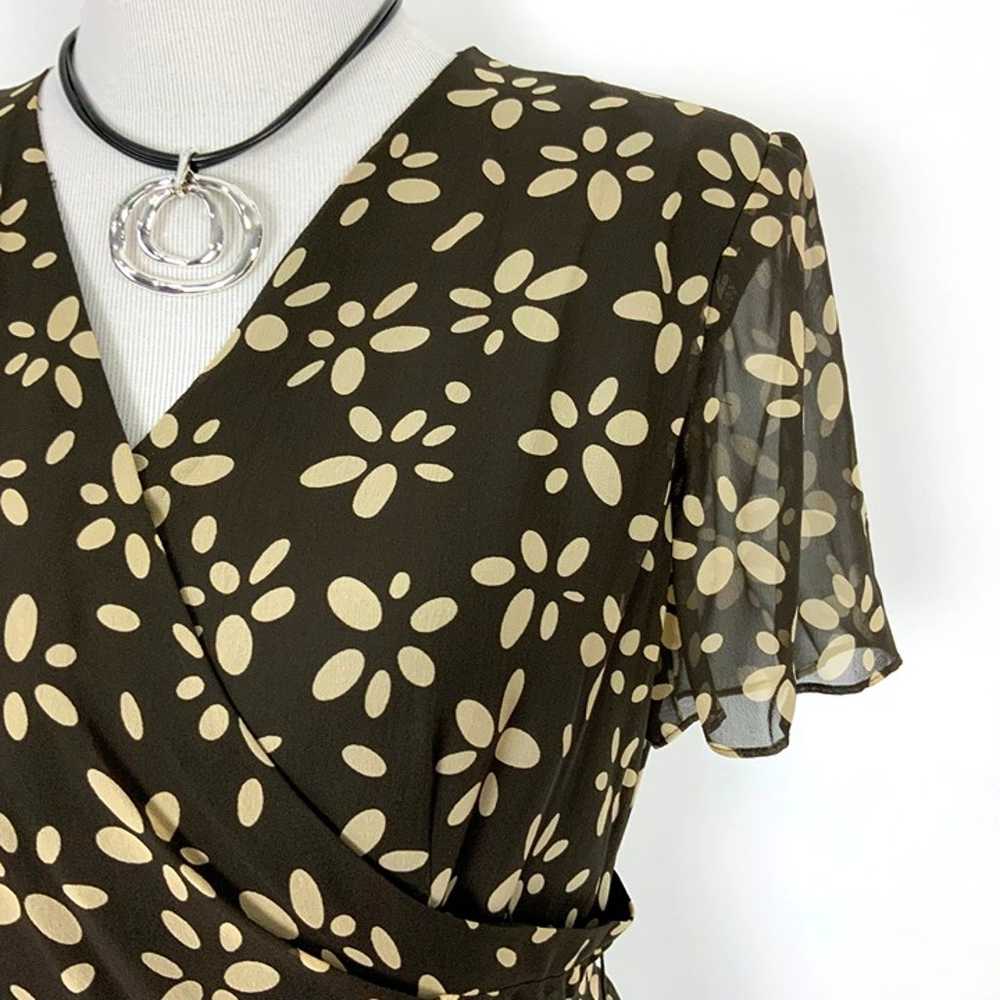 Talbots Pure Silk Brown Tan Floral V-Neck Faux Wr… - image 8