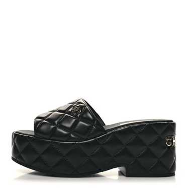 CHANEL Lambskin Quilted CC Mules Wedge Sandals 39… - image 1