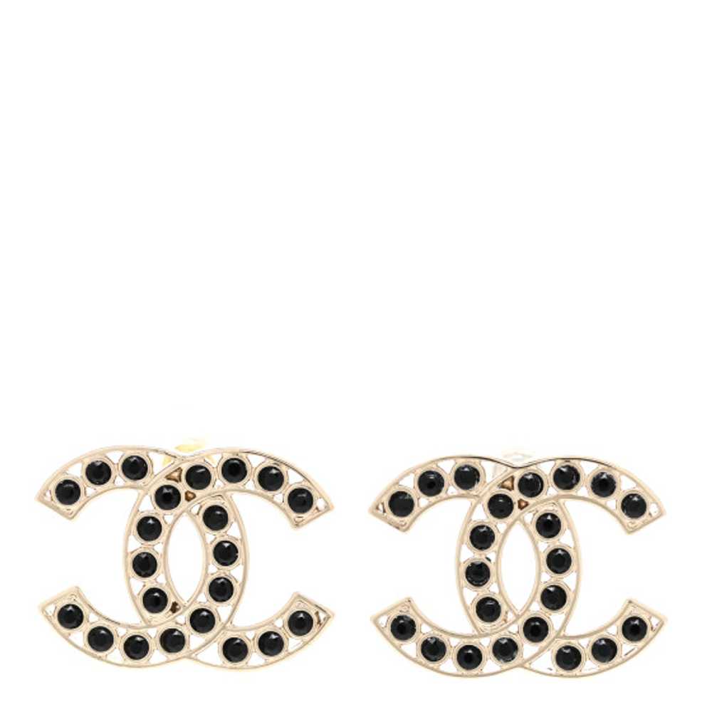 CHANEL Large Strass Crystal CC Earrings Black Gold - image 1