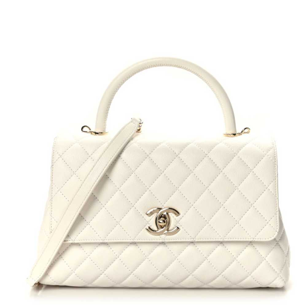CHANEL Caviar Quilted Small Coco Handle Flap White - image 1