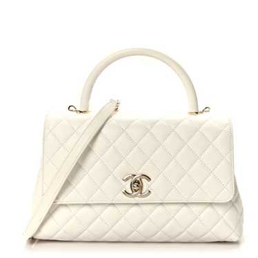 CHANEL Caviar Quilted Small Coco Handle Flap White