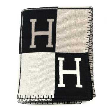 HERMES Wool Cashmere Avalon III Blanket Ecru Black