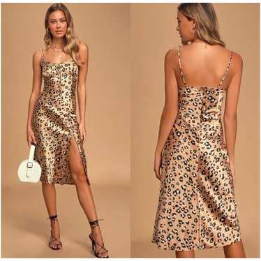 Lulus Known To Be Wild Leopard Satin Slip Dress