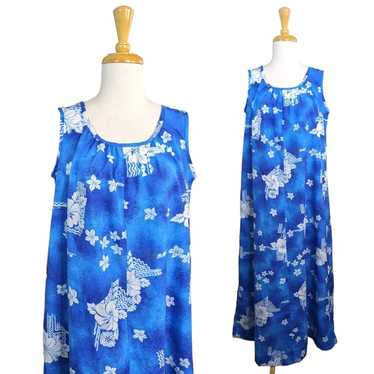 Hilo Hattie Maxi Hawaiian Floral Dress Large ? Bl… - image 1