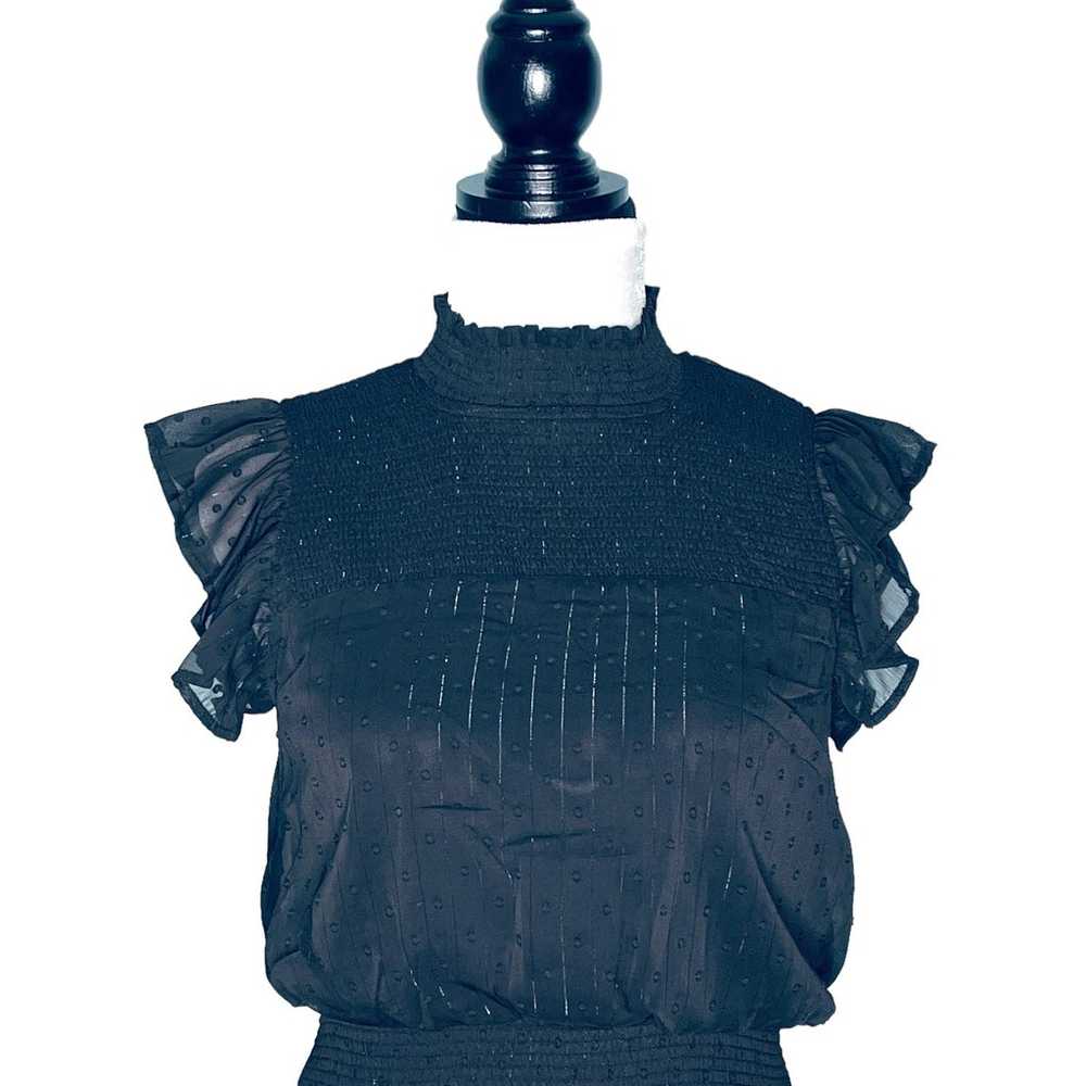 Aqua Ruffle Short Sleeve Smocked Mini Dress Black… - image 4