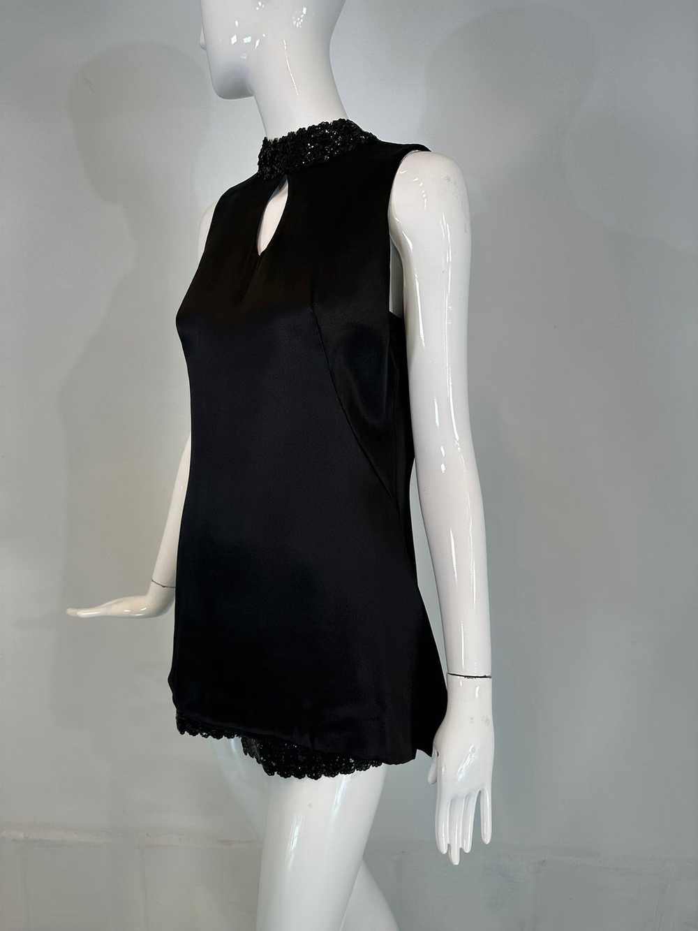 1970s Hot Pants Set Black Satin & Black Sequins K… - image 10