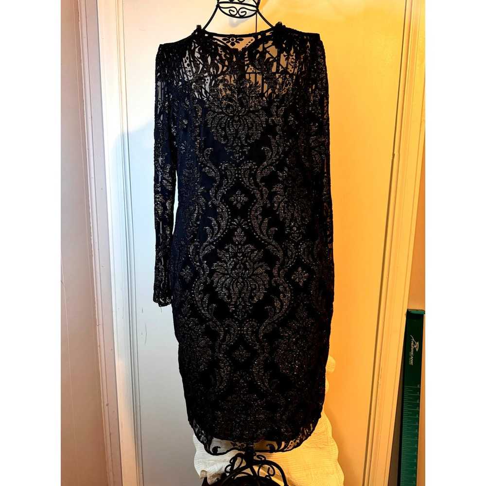 ADRIANNA PAPELL Sheath Dress sz16 Sheer Lace Blac… - image 2