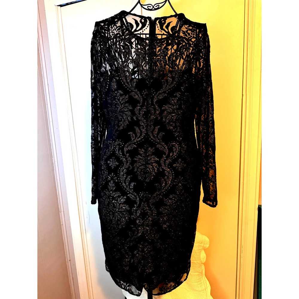 ADRIANNA PAPELL Sheath Dress sz16 Sheer Lace Blac… - image 5