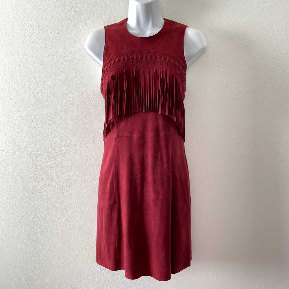 Rebecca Minkoff Dress Womens 0 Red Fringe Goatski… - image 1