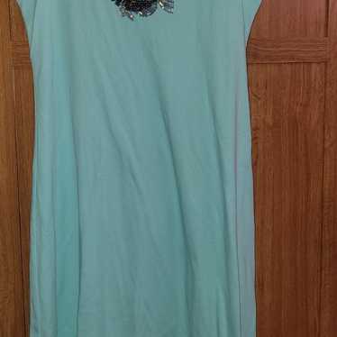 NWOT Quacker Factory light teal maxi dress with s… - image 1