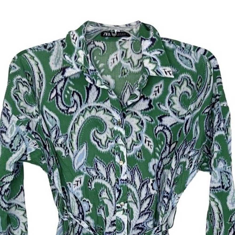 ZARA Shirt Dress Size Medium Flounce Ruffle Cotto… - image 3