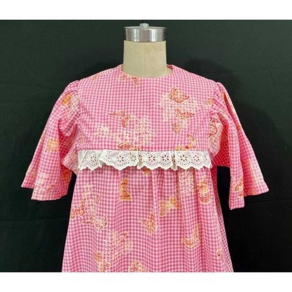 Vtg 1950s Pink Plaid Butterflies Homemade House C… - image 1