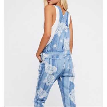 Free People Women's White and Blue Dungarees-over… - image 1