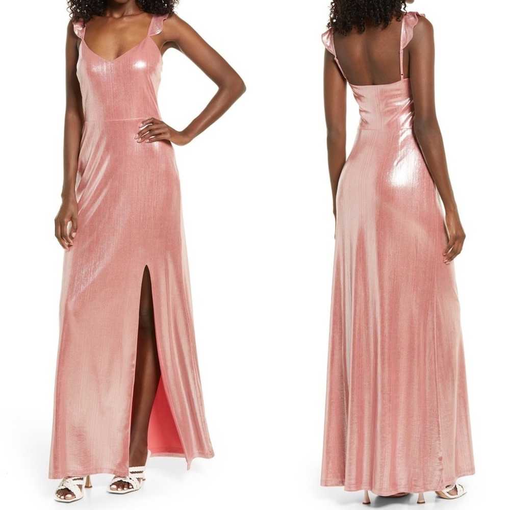 Wayf Metallic Pink Full Length Dress Women's Size… - image 11