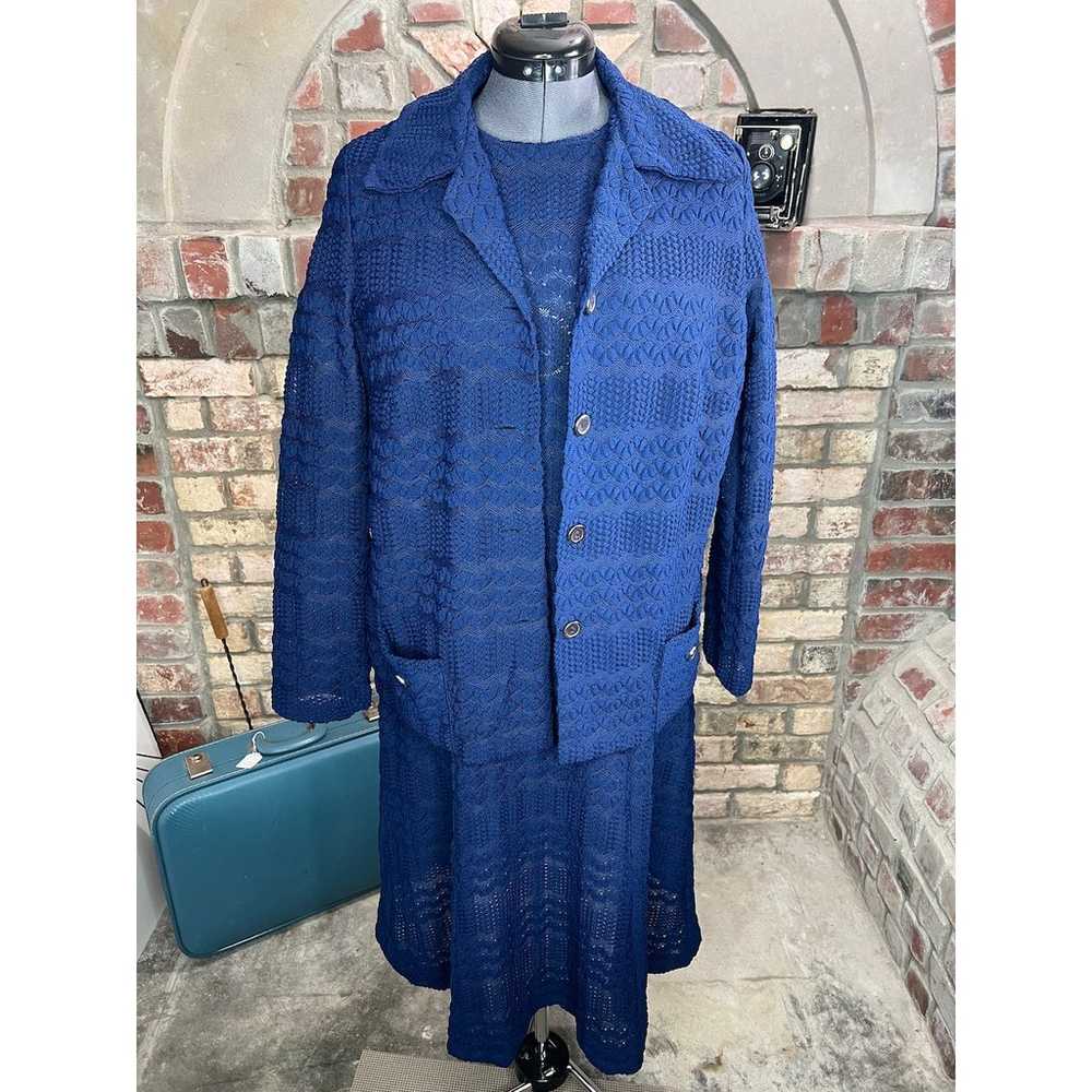 Dress Jacket set lace blue navy 1980s - image 1