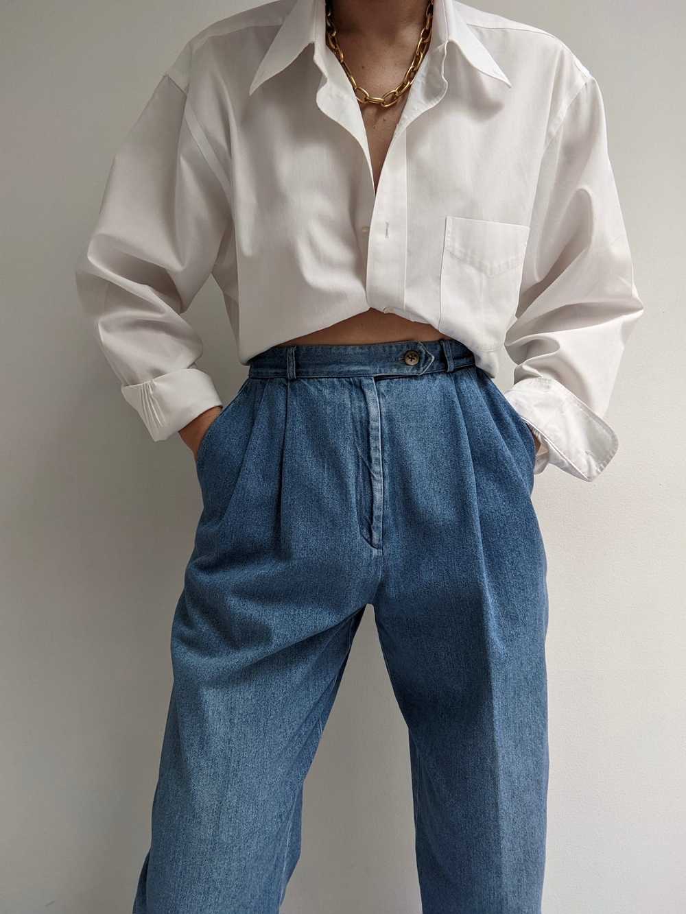 Vintage Denim Pleated Trouser Pant - image 1