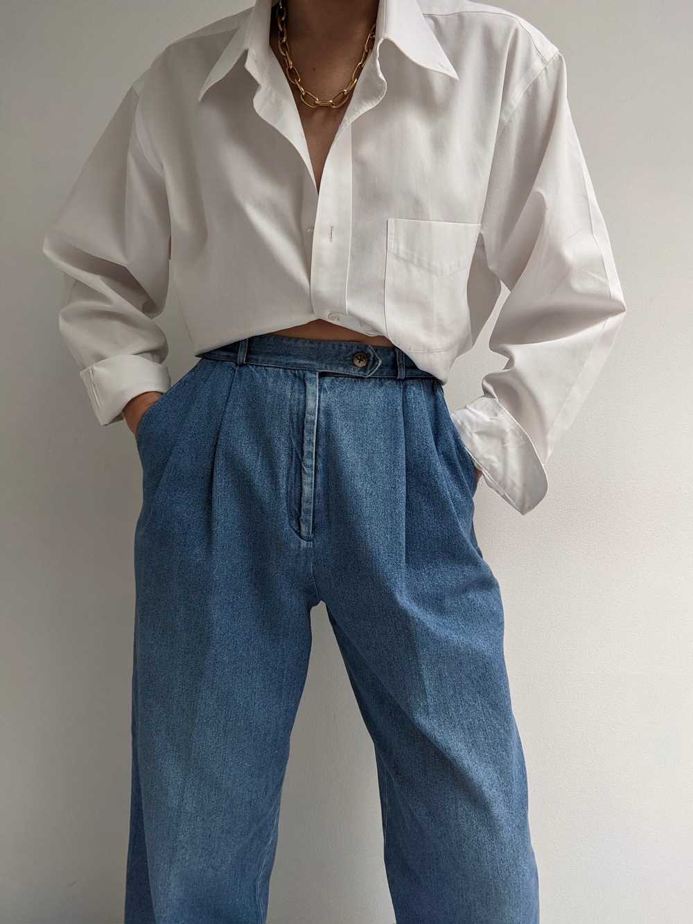 Vintage Denim Pleated Trouser Pant - image 2