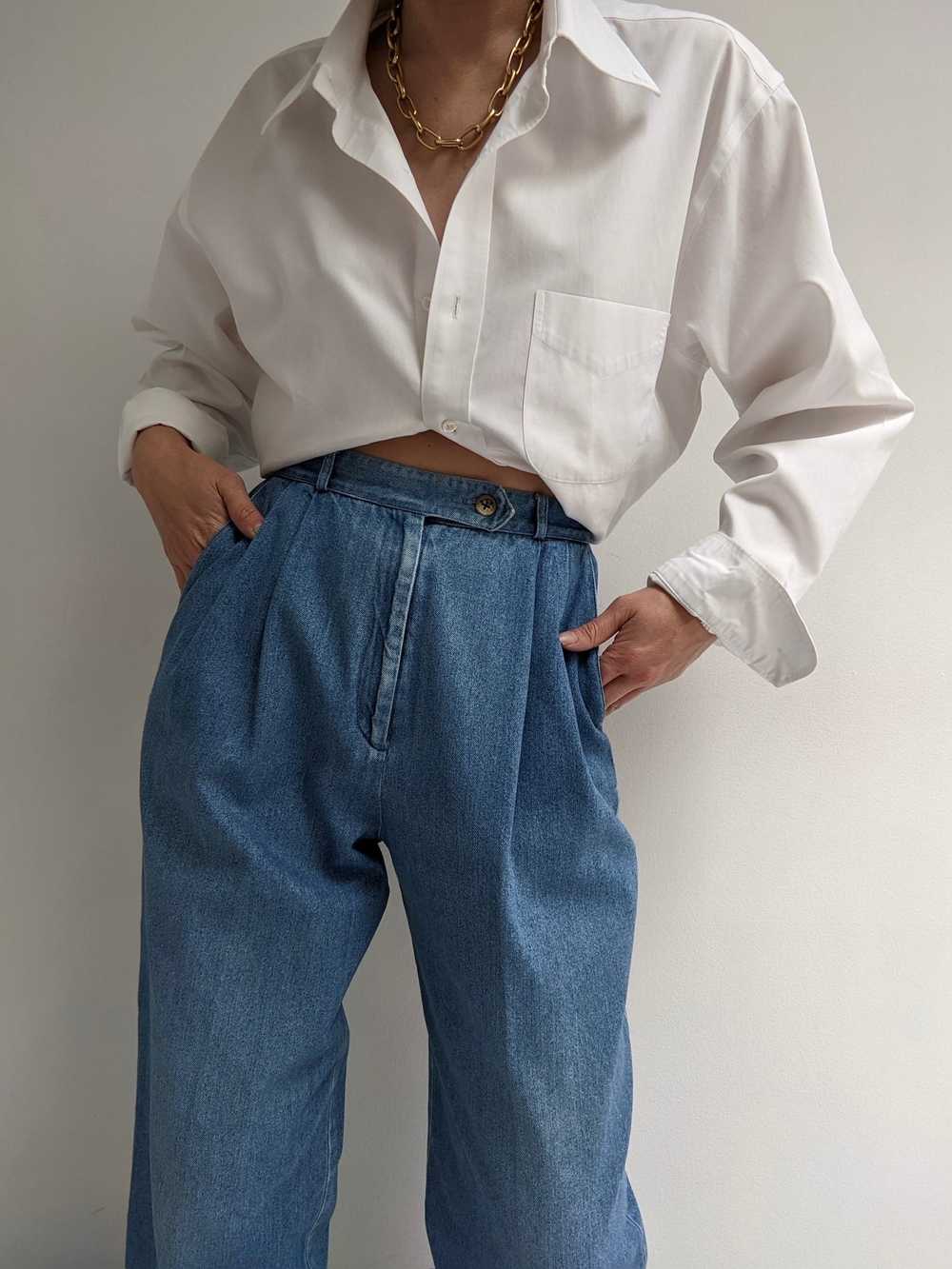 Vintage Denim Pleated Trouser Pant - image 3