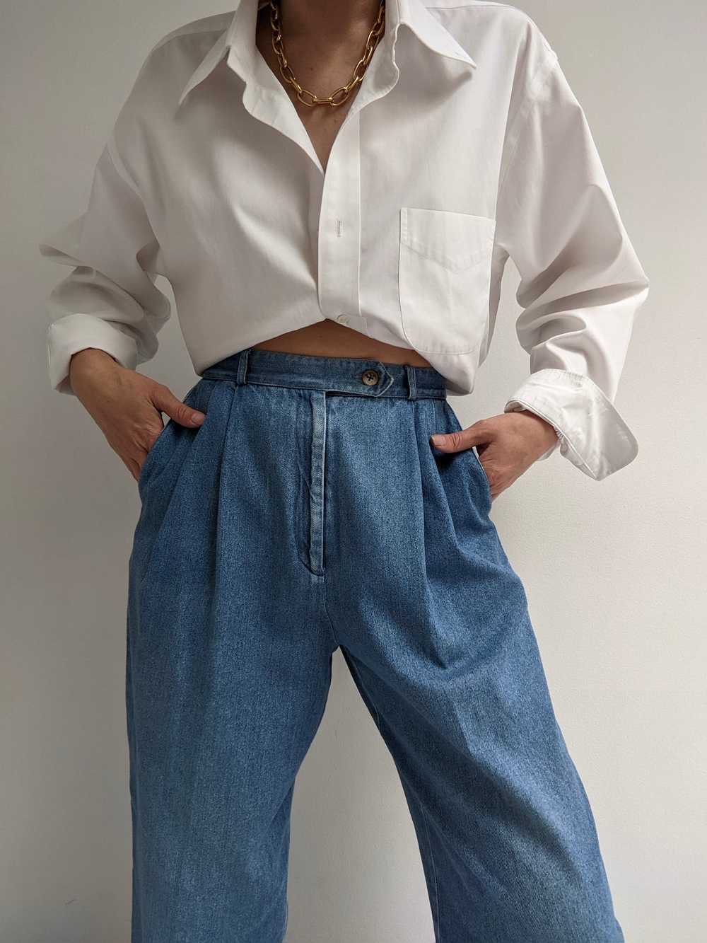 Vintage Denim Pleated Trouser Pant - image 4