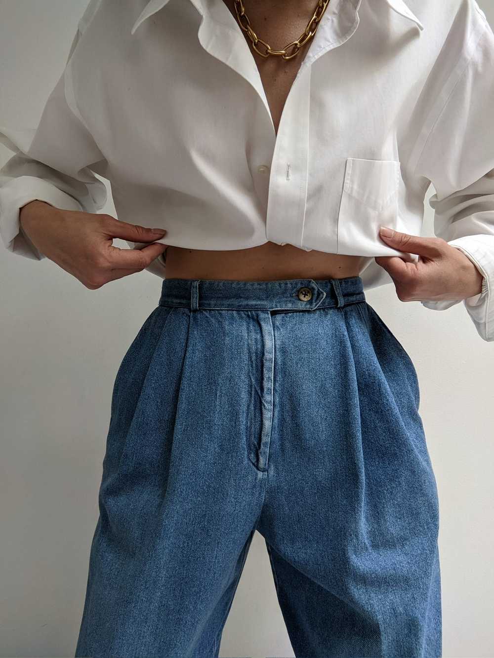 Vintage Denim Pleated Trouser Pant - image 5