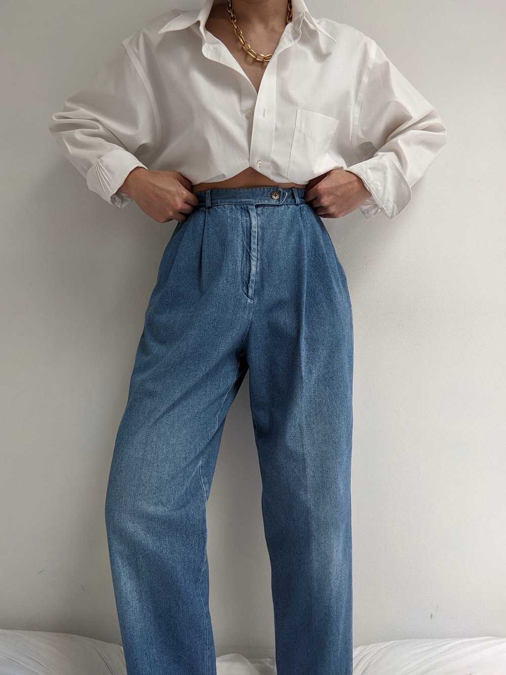 Vintage Denim Pleated Trouser Pant - image 6