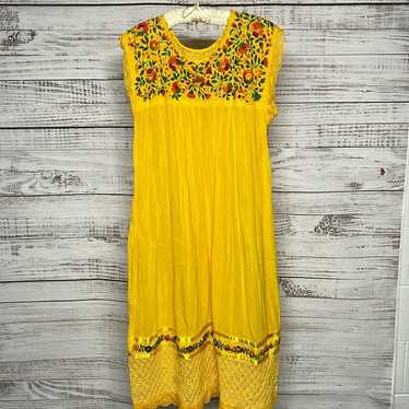 Embroidered Mexican Dress Yellow Small - image 1