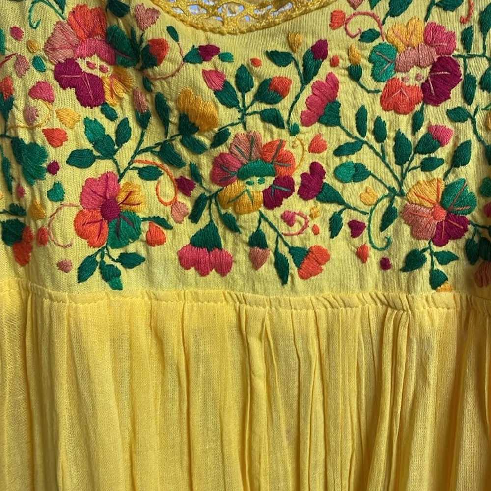 Embroidered Mexican Dress Yellow Small - image 2
